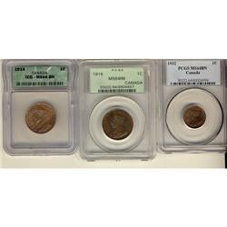 Lot of three certified cents; 1914 ICG MS-64
