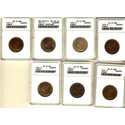 Lot of 7 ANACS graded Large cents; 1916 MS-62