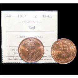 1917 1¢ ICCS MS65 Red.  A Gem example 85% red