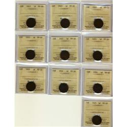 Lot of 10 ICCS VF-20 :Key date: Small Cents;