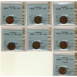 Lot of 7 CCCS VF-20 graded Small cents; 1922,
