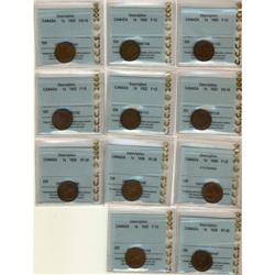Lot of 11 CCCS graded Small Cents; 1922 F-12