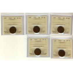 1922 1¢ ICCS VF-30, lot of 5 pcs.