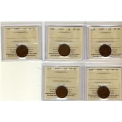 1925 1¢ ICCS VF-30, lot of 5 pcs.