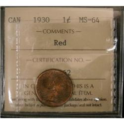 1 Cent 1930, graded ICCS MS-64; Red. Nice car