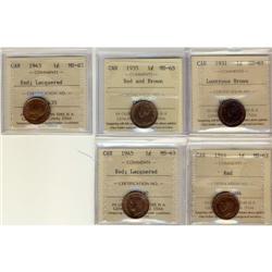 Lot of 5 ICCS graded small cents; 1931, Lustr