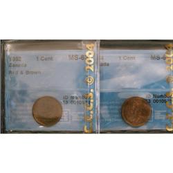 Lot of two CCCS graded small cents; 1932 MS-6