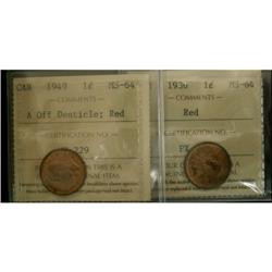 Lot of two ICCS graded small cents, 1936 and