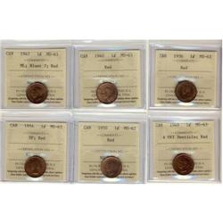 Lot of 6 ICCS graded MS-63Red; 1936, 1940, 19