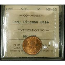 1936 1¢ ICCS MS-65 Red; Pittman Sale,