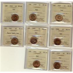 Lot of 8 ICCS graded small cents;  1937, 1938