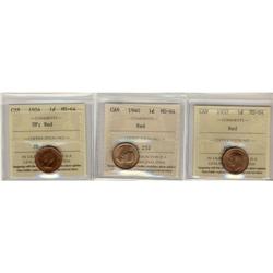 Lot of 3 ICCS graded MS-64 Small cents; 1937,
