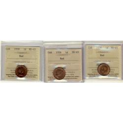 Lot of 3 ICCS graded MS-65 RED Small cents; 1
