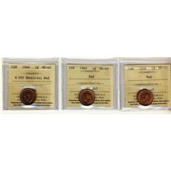 Lot of 3 ICCS MS-65 Red small cents; 1938, 19