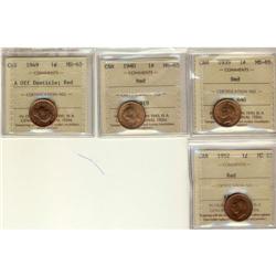 Lot of 4 ICCS graded small cents;  1939, 1940