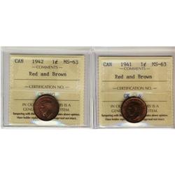 1941, 1942 1¢ both ICCS MS-63 red/brown