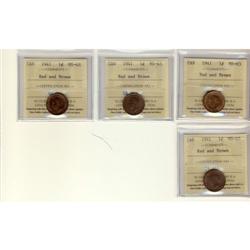 1941 1¢ ICCS MS-63 Red and Brown, lot of 4 pc