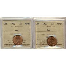 Lot of 2 ICCS graded small cents;  1941, 1942
