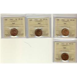 Lot of 4 BETTER ICCS MS-64 Red small cents; 1