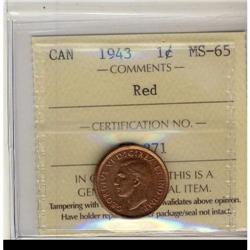 1943 1¢ ICCS MS65 Red, scarce this nice
