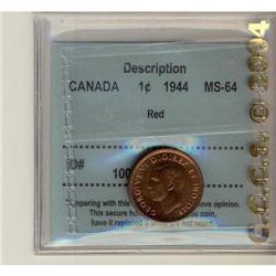 1 Cent 1944, graded CCCS MS-64; Red. Nice pro