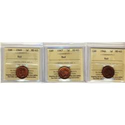 Lot of 3 1¢ coins including 1946, 1947 and 19