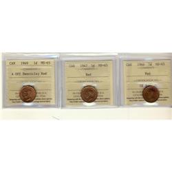 Lot of 3 ICCS MS-65 Red small cents; 1946, 19