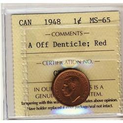 1948 A off dent. 1¢ ICCS MS-65 Red, a superb