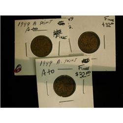 Lot of 3 1949 1¢ A to Denticules, All Fine-12