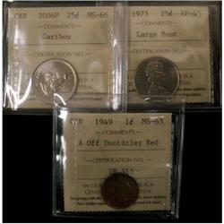 Lot of three ICCS graded coins, 1949 A off 1