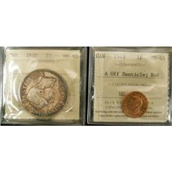 Lot of two ICCS graded coins, 1949 1 cent A o