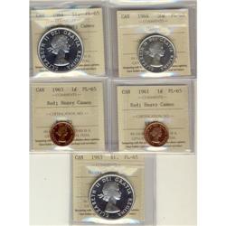 1961 1¢ to 1964 $1 PL.  Lot of 5 coins all IC