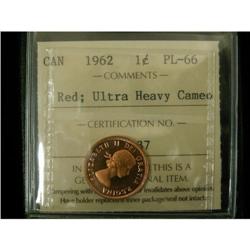 1962 1¢ ICCS PL-66 Red ULTRA HEAVY CAMEO, a g
