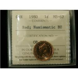 1980 1¢ ICCS MS-67 Red, Num.BU, Believed to b
