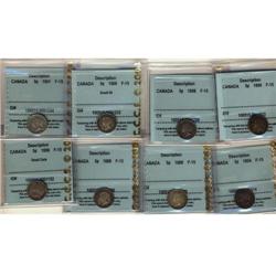 Lot of 8 CCCS F-15 graded Five Cents; 1858 SD