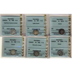 Lot of 6 CCCS F-12 graded Five Cents with lig