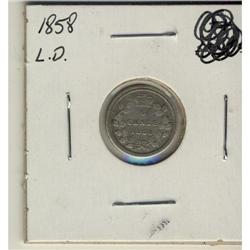 1858 5¢ Large Date, Fine.  A super example fo