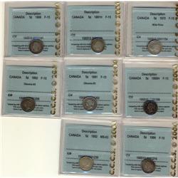 Lot of 8 CCCS graded Five Cents; 1870 FB F-15