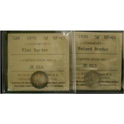 1870 Raised 5¢ and 1870 Flat 5¢, both ICCS gr