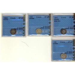 1870 Wide rim, 1888, 1890H, 1898 5¢, all CCCS