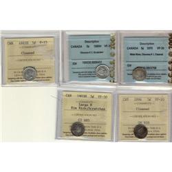 1870 to 1903H 5¢.  Lot of 5 coins all certifi