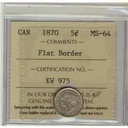 1870 Flat border 5¢ ICCS MS64 PQ+ Brilliant w