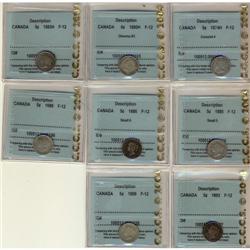 Lot of 8 CCCS F-12 graded Five Cents; 1874H C