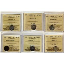 Lot of 6 5¢ coins all ICCS EF40. Includes 187