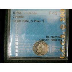 5 Cents 1875H, graded CCCS F-12; Small Date,