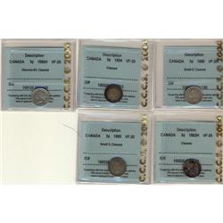 Lot of 5 CCCS VF-20 graded Five Cents.  All c