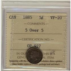 1885 5 over 5 variety 5¢ ICCS VF-20. A nice a