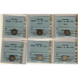 Lot of 6 CCCS VF-30 graded Five Cents; 1886 S
