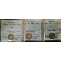 1889, 1903H (2) 5¢.  Lot of 3 coins all CCCS