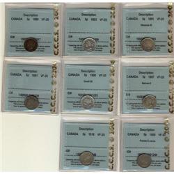 Lot of 8 CCCS VF-20 graded Five Cents; 1891 O